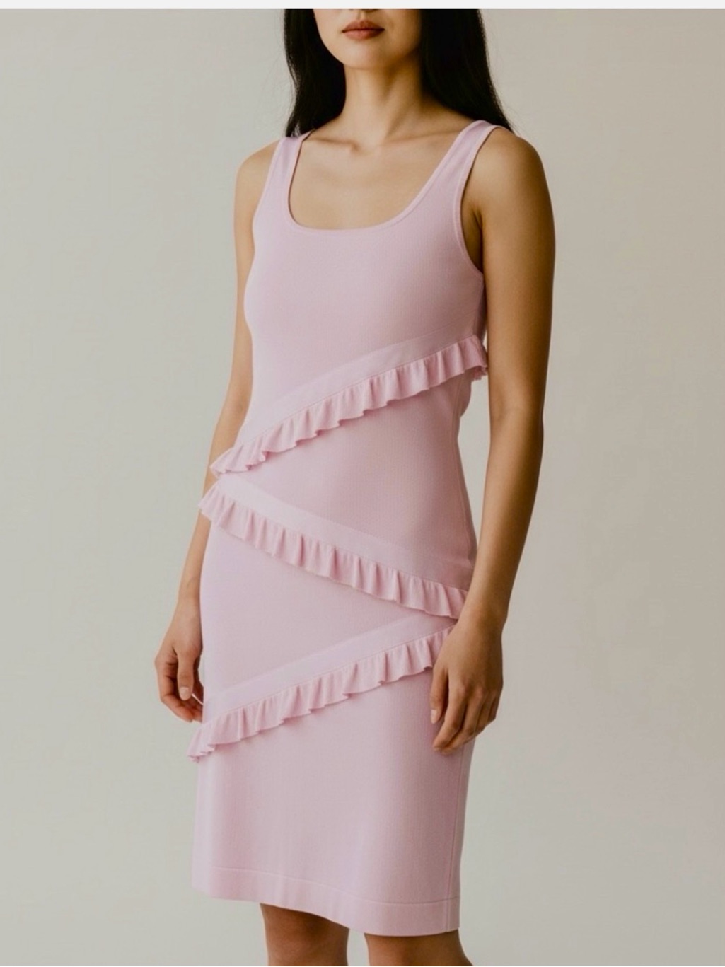 Herve Leger Light Pink Ruffle Midi Dress